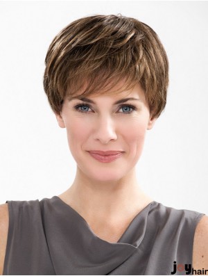 Straight Boycuts Capless 6 inch Brown Short Synthetic Ladies Wigs