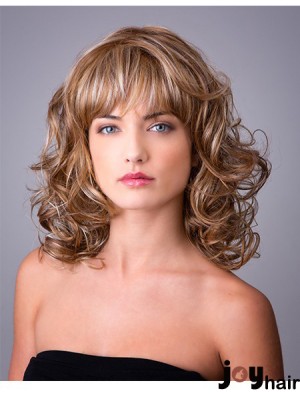 Synthetic Ombre/2 tone Curly 14 inch Capless With Bangs Long Hair Wigs