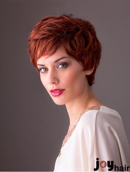 Synthetic Monofilament 8 inch Layered Wavy Red Short Style Wigs