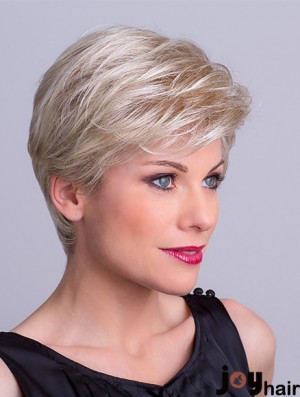 Synthetic Capless 8 inch Layered Straight Platinum Blonde Short Wigs For Sale