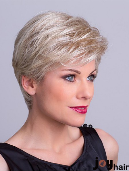 Synthetic Capless 8 inch Layered Straight Platinum Blonde Short Wigs For Sale