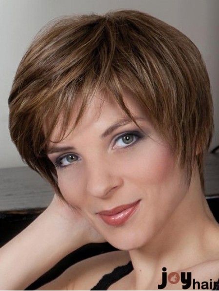 Synthetic Capless 8 inch Boycuts Straight Brown Cheap Short Wigs