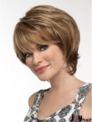 Straight Brown With Bangs 8 inch Monofilament Wigs