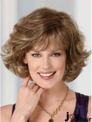 Synthetic Lace Front Wig Chin Length Brown Color With Bangs