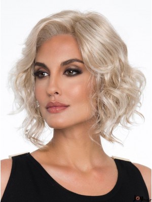 Platinum Blonde Without Bangs Curly 12 inch Chin Length Buy Monotop Wig Sale