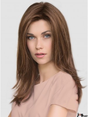 Brown Layered Straight 16 inch Long Mono Wigs