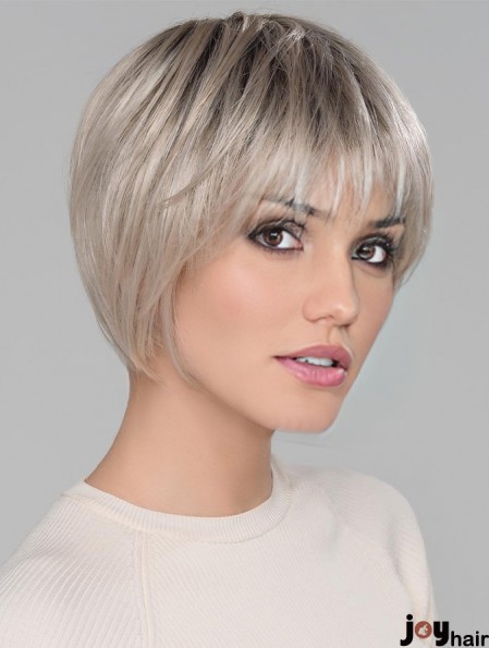 Platinum Blonde With Bangs Straight 6 inch Short Monofilamen Crown Wigs