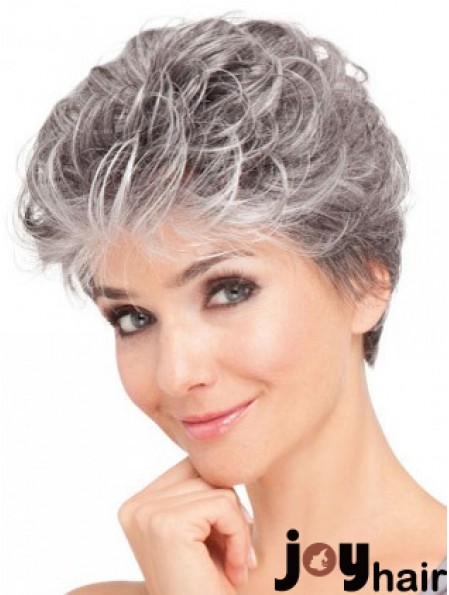 Lace Front Synthetic Grey Short Wig for Seniors