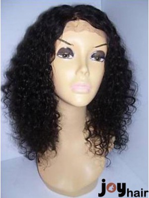 Curly Human Hair With Lace Front Black Color Shoulder Length