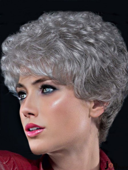 Grey Wigs For Older Women With Lace Front Curly Style Short Length