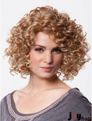 Mono Wig Chin Length Curly Style Brown Color With Synthetic