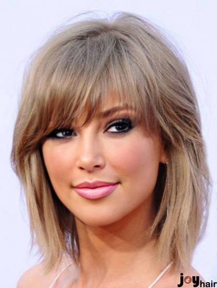 Synthetic Monofilament Blonde Shoulder With Bangs  Wig