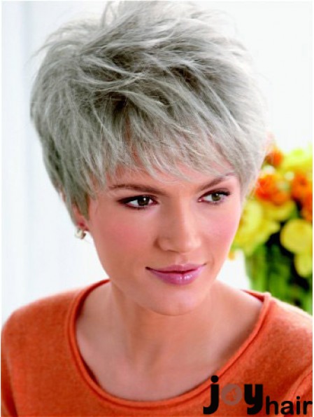 Synthetic Fashion Cropped Straight Grey Wigs