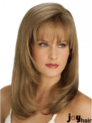 Straight With Bangs Long Blonde Flexibility Lace Front Wigs