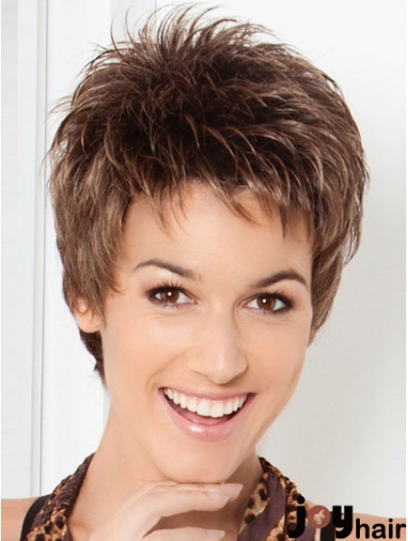 Cheap Brown Cropped Straight Boycuts Lace Front Wigs