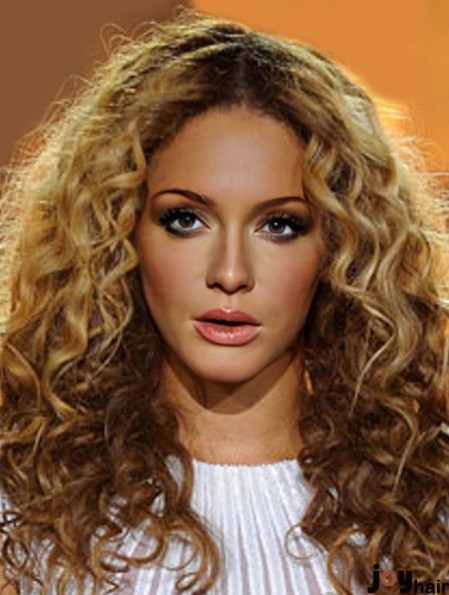 Blonde Long Curly Without Bangs 100% Hand-tied 20 inch  Wigs