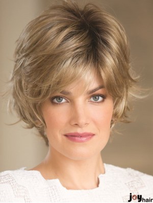 Blonde 8 inch High Quality Short Wavy Layered Lace Wigs