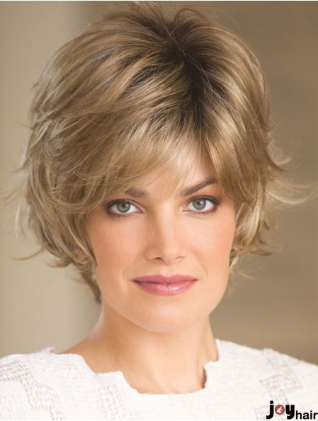 Blonde 8 inch High Quality Short Wavy Layered Lace Wigs