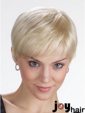 Monofilament Wigs With Bangs Straight Style Cropped Length