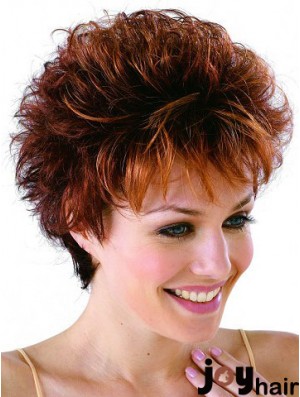 Classic Cropped Wavy Auburn Synthetic Petite Monofilament Wigs