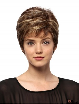 6 inch Soft Wavy Boycuts Brown Short Wigs