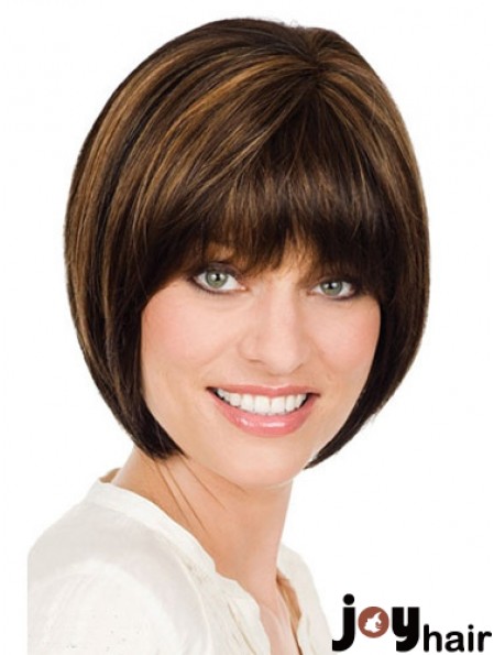 Chin Length Straight Monofilament Brown Durable Bob Wigs