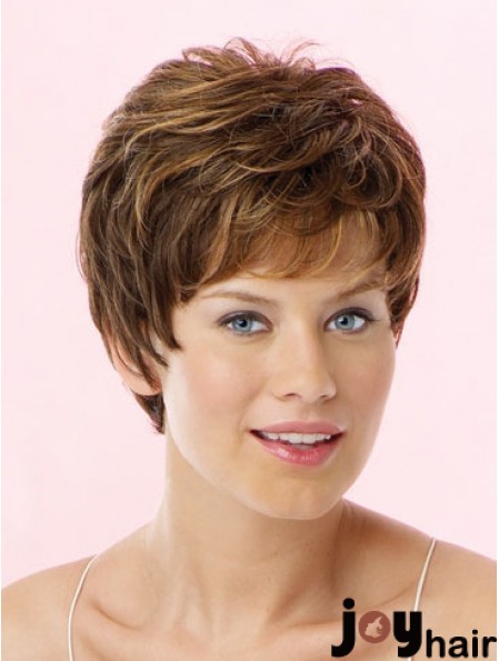 Amazing Brown Cropped Wavy Boycuts Lace Front Wigs