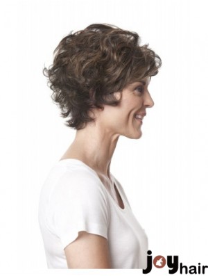 Short Curly Layered Brown Top 100% Hand-tied Wigs