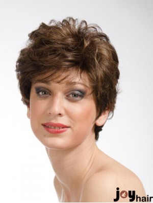 Brown 8 inch Sassy Short Wavy Layered Lace Wigs