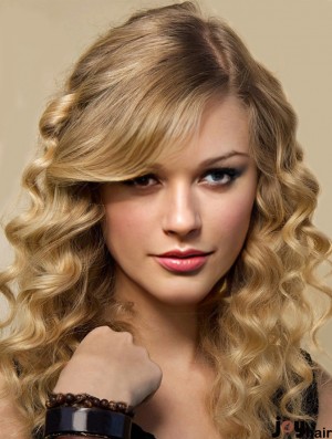 Lace Front With Bangs Curly Long Blonde Flexibility  Wigs