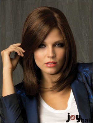 Straight With Bangs Shoulder Length Brown Amazing Lace Front Wigs