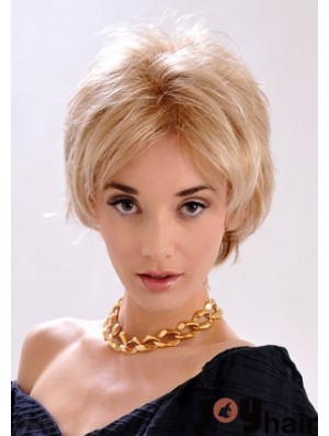 9 inch Top Straight Layered Blonde Short Wigs