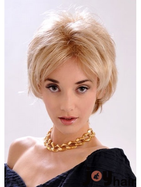 9 inch Top Straight Layered Blonde Short Wigs