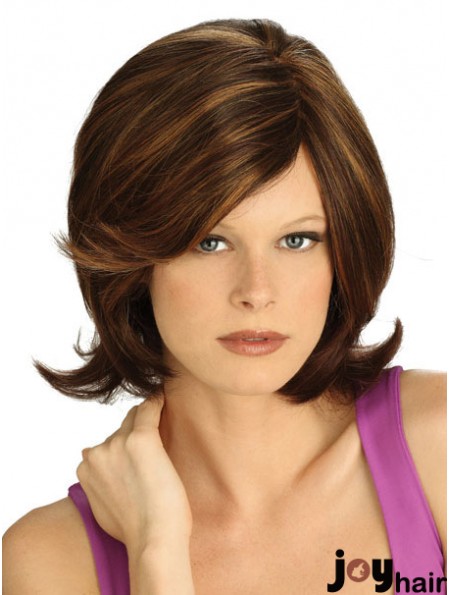 No-Fuss Brown Chin Length Straight With Bangs Lace Front Wigs