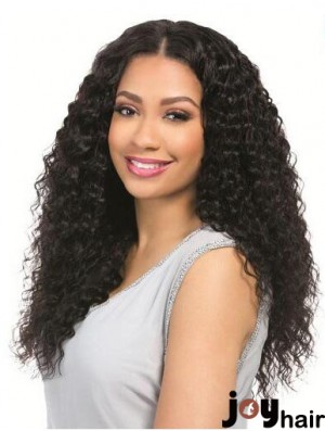 Curly Black 18 inch Without Bangs Remy Human Hair 360 Lace Wigs