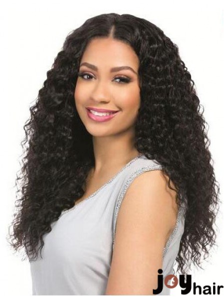 Curly Black 18 inch Without Bangs Remy Human Hair 360 Lace Wigs