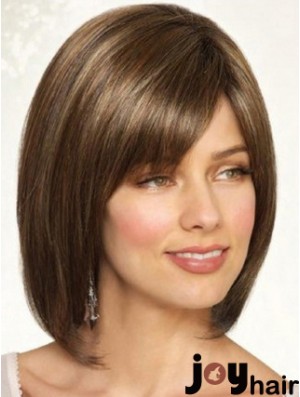 Synthetic Straight Chin Length Brown Bobs Handmade Wigs