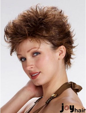 100% Hand Tied Cropped Brown Wavy Boycuts Monofilament Wig Sale