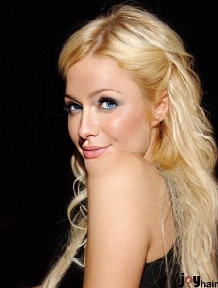 100% Hand-tied Long Straight Without Bangs Blonde Convenient Paris Hilton Wigs