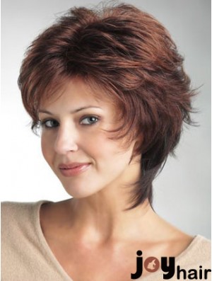 Monofilament Ladies Wigs With Synthetic Wavy Style Layered Cut