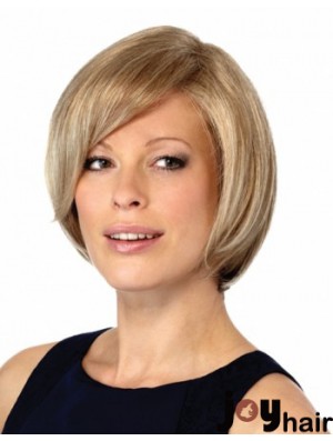 Style Blonde Chin Length Straight Bobs Monofilament Wigs