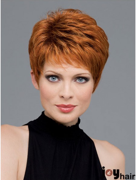 Good Auburn Cropped Wavy Boycuts Monofilament Wigs