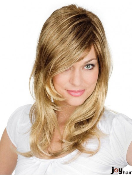 Online Blonde Wavy With Bangs Monofilament Long Wigs