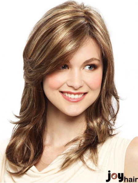 Blonde 15 inch Soft Shoulder Length Straight Layered Lace Wigs