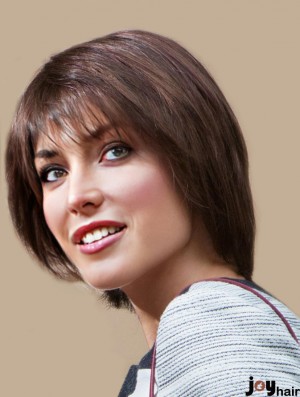 Short Straight With Bangs Brown Online 100% Hand-tied Wigs