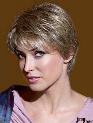 Short Straight Layered Blonde Hairstyles 100% Hand-tied Wigs