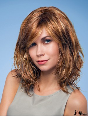 Layered Shoulder Length Wavy Auburn 12 inch Natural Monofilament Wigs