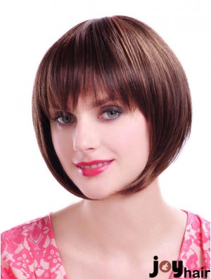 Capless Chin Length Straight Auburn Durable Bob Wigs