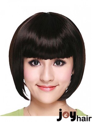 Capless Chin Length Straight Black Fashion Bob Wigs