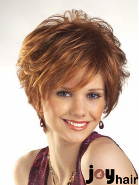 Cheap Wigs For Women Boycuts Auburn Color Wavy Style With Capless